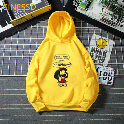 Harajuku Kawaii Παιδικά Mafalda Print Παιδικά Φούτερ Λευκό Ροζ Κίτρινο Φούτερ με κουκούλα για κορίτσια Hick Χειμερινά ρούχα από φλις μπλουζάκια