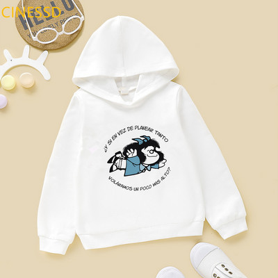 Harajuku Kawaii Παιδικά Mafalda Print Παιδικά Φούτερ Λευκό Ροζ Κίτρινο Φούτερ με κουκούλα για κορίτσια Hick Χειμερινά ρούχα από φλις μπλουζάκια