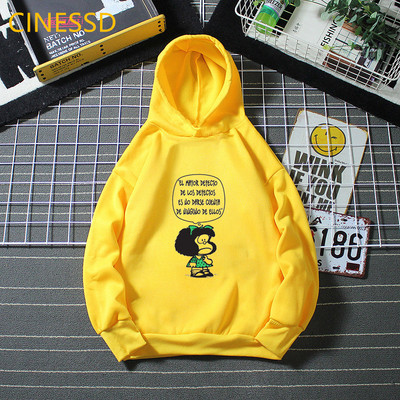 Harajuku Kawaii Παιδικά Mafalda Print Παιδικά Φούτερ Λευκό Ροζ Κίτρινο Φούτερ με κουκούλα για κορίτσια Hick Χειμερινά ρούχα από φλις μπλουζάκια