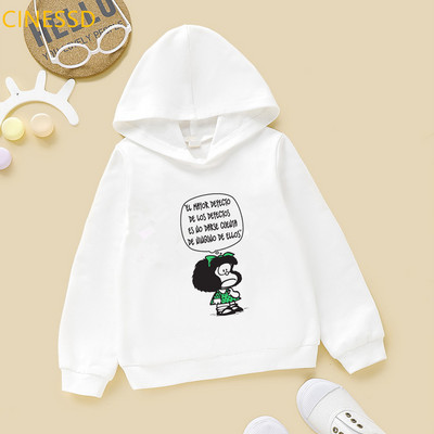 Harajuku Kawaii Παιδικά Mafalda Print Παιδικά Φούτερ Λευκό Ροζ Κίτρινο Φούτερ με κουκούλα για κορίτσια Hick Χειμερινά ρούχα από φλις μπλουζάκια