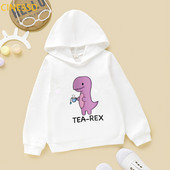 Tea-Rex Dinosaur Print Cartoon Hoody για κορίτσια/αγόρια Παιδικά ρούχα Harajuku Kawaii γραφικά φούτερ Χειμερινά παιδικά ρούχα με κουκούλα