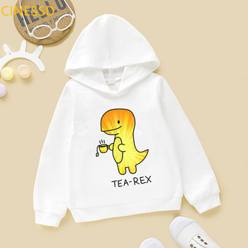 Tea-Rex Dinosaur Print Cartoon Hoody για κορίτσια/αγόρια Παιδικά ρούχα Harajuku Kawaii γραφικά φούτερ Χειμερινά παιδικά ρούχα με κουκούλα