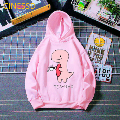 Tea-Rex Dinosaur Print Cartoon Hoody για κορίτσια/αγόρια Παιδικά ρούχα Harajuku Kawaii γραφικά φούτερ Χειμερινά παιδικά ρούχα με κουκούλα