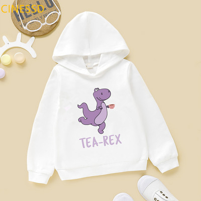 Tea-Rex Dinosaur Print Cartoon Hoody για κορίτσια/αγόρια Παιδικά ρούχα Harajuku Kawaii γραφικά φούτερ Χειμερινά παιδικά ρούχα με κουκούλα