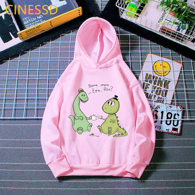 Tea-Rex Dinosaur Print Cartoon Hoody για κορίτσια/αγόρια Παιδικά ρούχα Harajuku Kawaii γραφικά φούτερ Χειμερινά παιδικά ρούχα με κουκούλα
