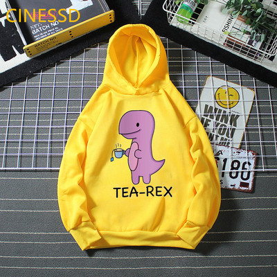 Tea-Rex Dinosaur Print Cartoon Hoody για κορίτσια/αγόρια Παιδικά ρούχα Harajuku Kawaii γραφικά φούτερ Χειμερινά παιδικά ρούχα με κουκούλα