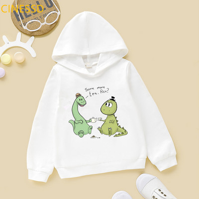 Tea-Rex Dinosaur Print Cartoon Hoody για κορίτσια/αγόρια Παιδικά ρούχα Harajuku Kawaii γραφικά φούτερ Χειμερινά παιδικά ρούχα με κουκούλα