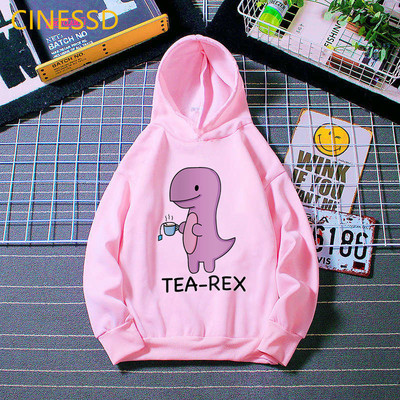 Tea-Rex Dinosaur Print Cartoon Hoody για κορίτσια/αγόρια Παιδικά ρούχα Harajuku Kawaii γραφικά φούτερ Χειμερινά παιδικά ρούχα με κουκούλα