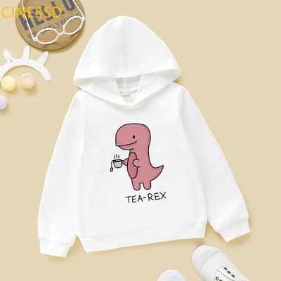 Tea-Rex Dinosaur Print Cartoon Hoody για κορίτσια/αγόρια Παιδικά ρούχα Harajuku Kawaii γραφικά φούτερ Χειμερινά παιδικά ρούχα με κουκούλα