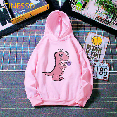 Tea-Rex Dinosaur Print Cartoon Hoody για κορίτσια/αγόρια Παιδικά ρούχα Harajuku Kawaii γραφικά φούτερ Χειμερινά παιδικά ρούχα με κουκούλα