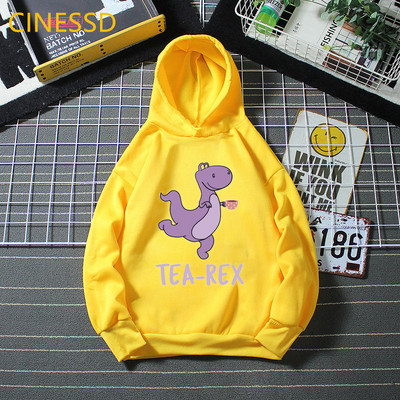 Tea-Rex Dinosaur Print Cartoon Hoody για κορίτσια/αγόρια Παιδικά ρούχα Harajuku Kawaii γραφικά φούτερ Χειμερινά παιδικά ρούχα με κουκούλα