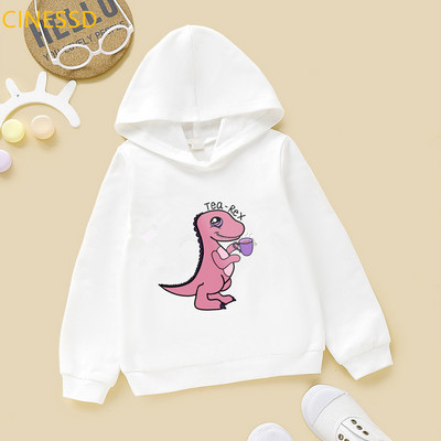 Tea-Rex Dinosaur Print Cartoon Hoody για κορίτσια/αγόρια Παιδικά ρούχα Harajuku Kawaii γραφικά φούτερ Χειμερινά παιδικά ρούχα με κουκούλα