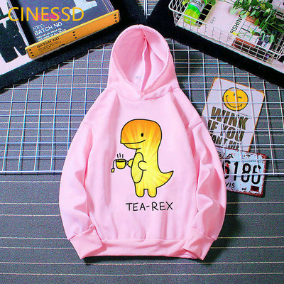 Tea-Rex Dinosaur Print Cartoon Hoody για κορίτσια/αγόρια Παιδικά ρούχα Harajuku Kawaii γραφικά φούτερ Χειμερινά παιδικά ρούχα με κουκούλα