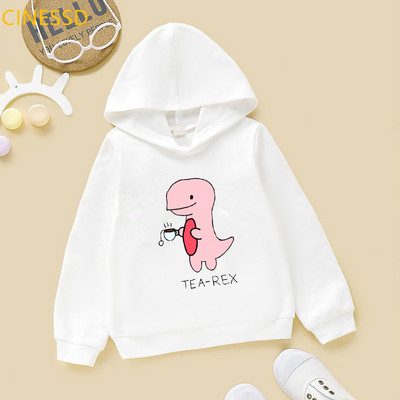 Tea-Rex Dinosaur Print Cartoon Hoody για κορίτσια/αγόρια Παιδικά ρούχα Harajuku Kawaii γραφικά φούτερ Χειμερινά παιδικά ρούχα με κουκούλα