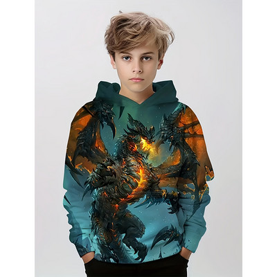 Fashion Dragon 3D Print Boys Casual πουλόβερ με κουκούλα μακρυμάνικο φούτερ για την άνοιξη το φθινόπωρο, παιδικά μπλουζάκια με κουκούλα για εξωτερικούς χώρους