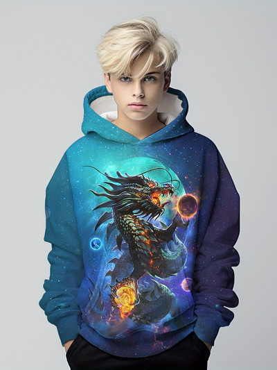 Fashion Dragon 3D Print Boys Casual πουλόβερ με κουκούλα μακρυμάνικο φούτερ για την άνοιξη το φθινόπωρο, παιδικά μπλουζάκια με κουκούλα για εξωτερικούς χώρους