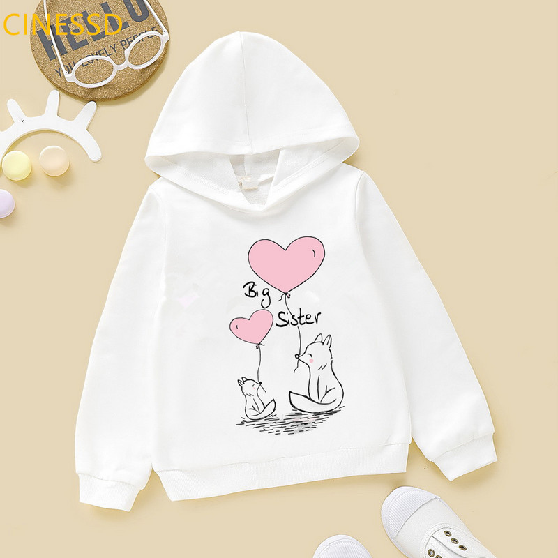 Суичър Бебешки момичета Big Sister Дрехи Детски сладък суичър с дълъг ръкав Детски карикатури Животински принт Ежедневен забавен анцуг