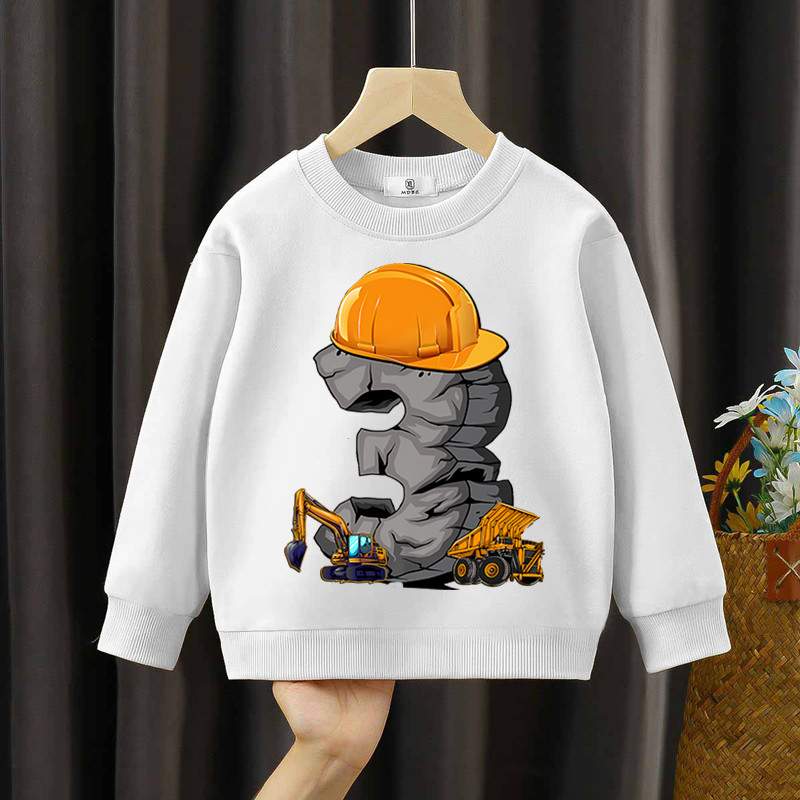 Бели качулки Багер Карикатурен принт Суичъри за момчета и момичета 4-16 години Ежедневни модни горнища Детски едноцветни широки дрехи