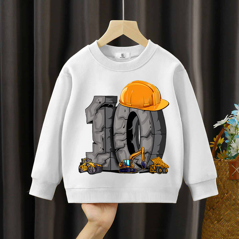 Бели качулки Багер Карикатурен принт Суичъри за момчета и момичета 4-16 години Ежедневни модни горнища Детски едноцветни широки дрехи