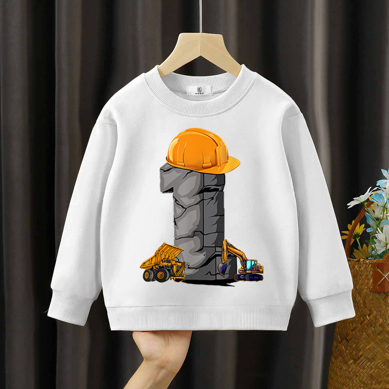 Бели качулки Багер Карикатурен принт Суичъри за момчета и момичета 4-16 години Ежедневни модни горнища Детски едноцветни широки дрехи