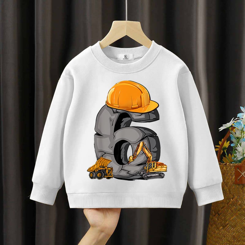 Бели качулки Багер Карикатурен принт Суичъри за момчета и момичета 4-16 години Ежедневни модни горнища Детски едноцветни широки дрехи