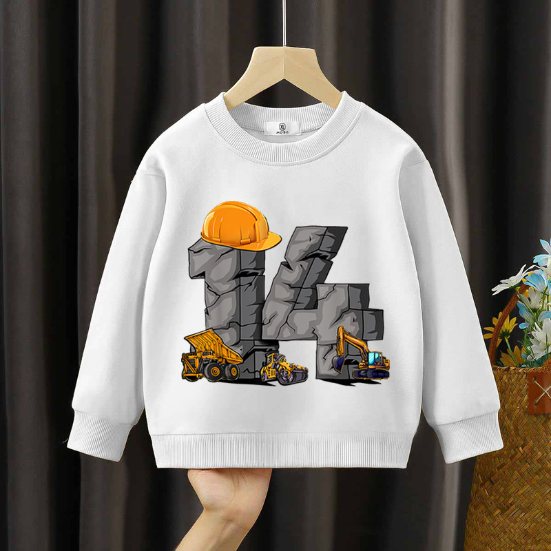 Бели качулки Багер Карикатурен принт Суичъри за момчета и момичета 4-16 години Ежедневни модни горнища Детски едноцветни широки дрехи