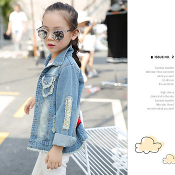 2-12Yrs Girls Denim Coat Бебешки дрехи за момичета Пролетна бродерия Детско дънково яке Пайети Little Beauty Design Детско връхно облекло