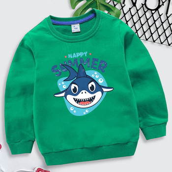 Happy Summer Print Baby Boy Hoodie 2023 Kawaii Shark Пролет Есен Детски дрехи Момичета Ежедневни анимационни суичъри Пуловер с животни