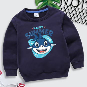 Happy Summer Print Baby Boy Hoodie 2023 Kawaii Shark Пролет Есен Детски дрехи Момичета Ежедневни анимационни суичъри Пуловер с животни