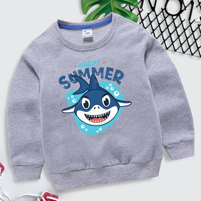 Happy Summer print Baby Boy Hoodie 2023 Kawaii Shark άνοιξη φθινόπωρο Παιδικά ρούχα για κορίτσια Casual φούτερ κινουμένων σχεδίων Πουλόβερ ζώων