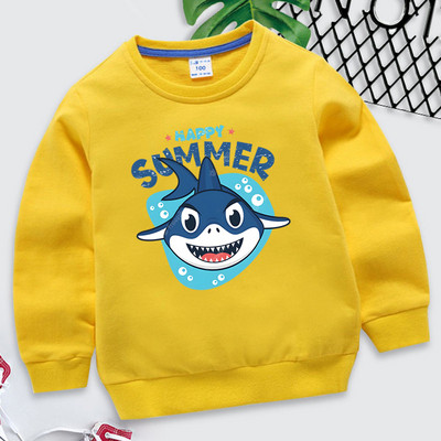 Happy Summer print Baby Boy Hoodie 2023 Kawaii Shark άνοιξη φθινόπωρο Παιδικά ρούχα για κορίτσια Casual φούτερ κινουμένων σχεδίων Πουλόβερ ζώων