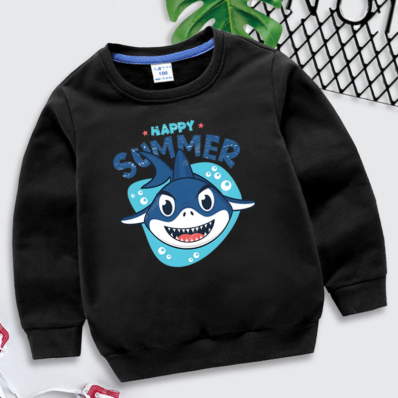 Happy Summer Print Baby Boy Hoodie 2023 Kawaii Shark Пролет Есен Детски дрехи Момичета Ежедневни анимационни суичъри Пуловер с животни