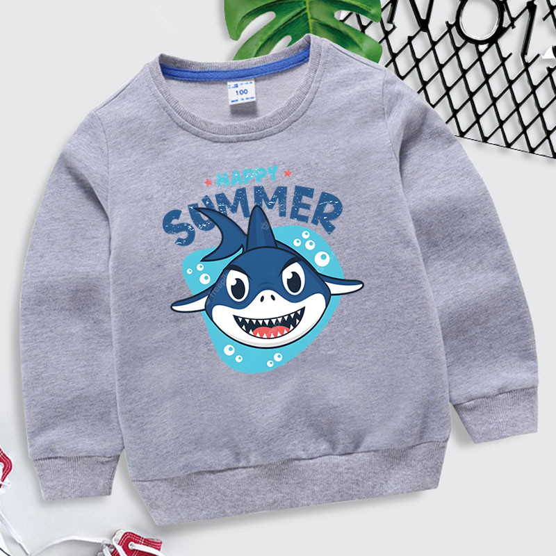 Happy Summer Print Baby Boy Hoodie 2023 Kawaii Shark Пролет Есен Детски дрехи Момичета Ежедневни анимационни суичъри Пуловер с животни