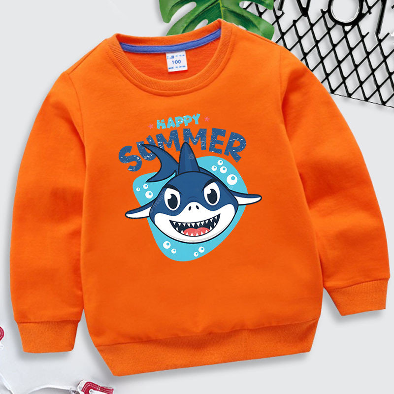 Happy Summer Print Baby Boy Hoodie 2023 Kawaii Shark Пролет Есен Детски дрехи Момичета Ежедневни анимационни суичъри Пуловер с животни