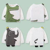 27 Kids Boys Παιδικά T-shirts Φθινοπωρινό Cartoon Elephant Pattern Παιδικά πουκάμισα Casual Crew Neck για μακρυμάνικα επάνω βρεφικά ρούχα
