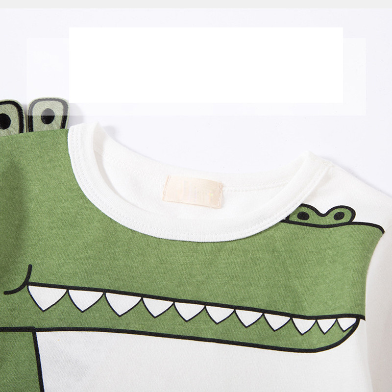 27kids Boys Детски тениски Есенни детски ризи с анимационен модел на слон Ежедневни детски ризи с кръгло деколте за горнище с дълъг ръкав Бебешки дрехи