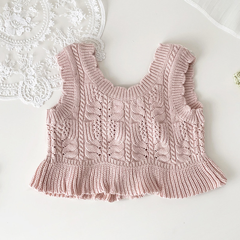 Есен Пролет Бебешки Момиче Жилетка Без Ръкави Едноцветно Плетиво Издълбана Жилетка Детска Жилетка За Плетива Детски Дрехи