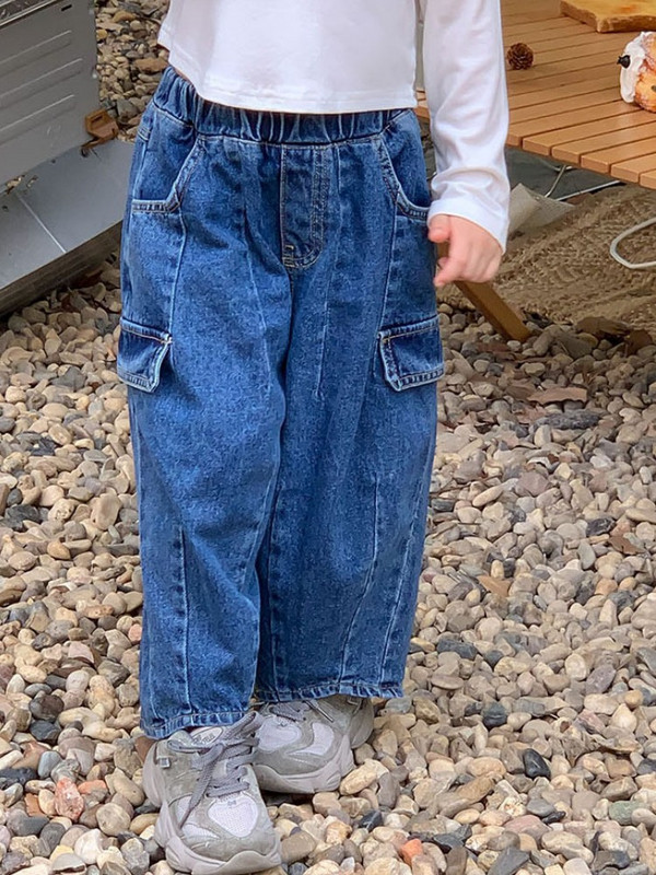 Детски панталони 2023 Есен Ново корейско издание Детски работни дънки Ежедневни свободни панталони за момичета Пролет и есен