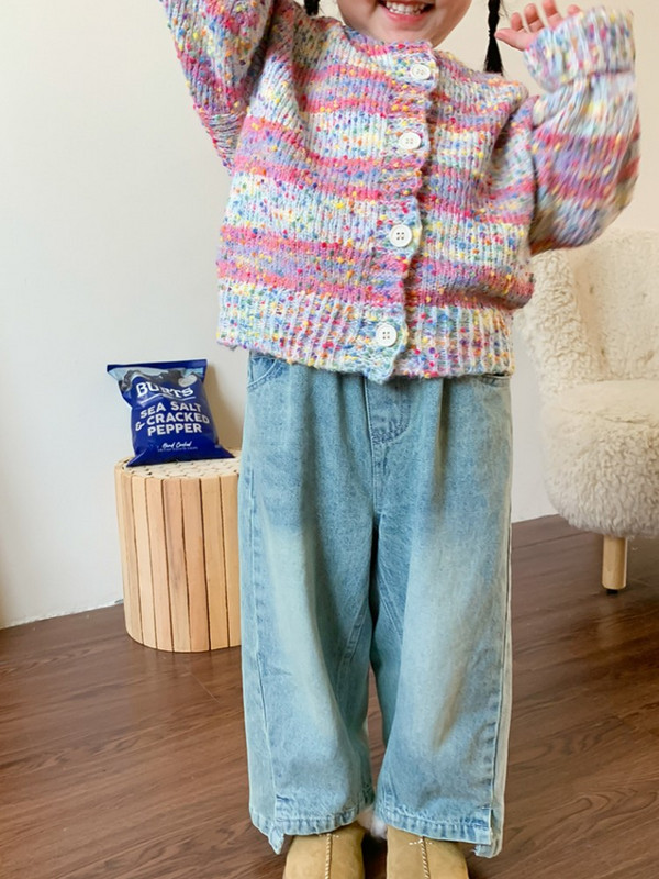 Детско облекло Корейски ретро дънки 2023 Есен Нови момчета и момичета Западни панталони Бебешки панталони