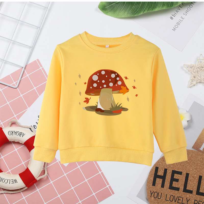 Креативност Популярен принт с гъба Графика Летни нови бебета Момичета Момчета Горни дрехи Универсални детски суичъри в стил Y2K