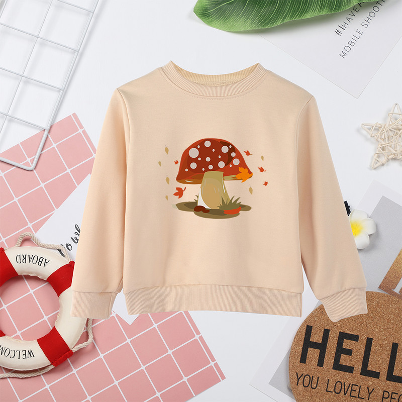 Креативност Популярен принт с гъба Графика Летни нови бебета Момичета Момчета Горни дрехи Универсални детски суичъри в стил Y2K