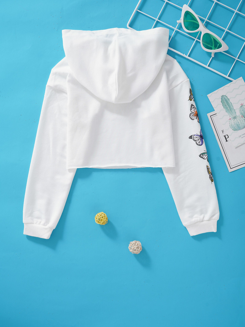 Хип-хоп облекло за момичета, детски суичър с качулка, памучни дълги ръкави, изрязани тениски, горнища, модерни джаз танцови тренировъчни дрехи за фитнес зала