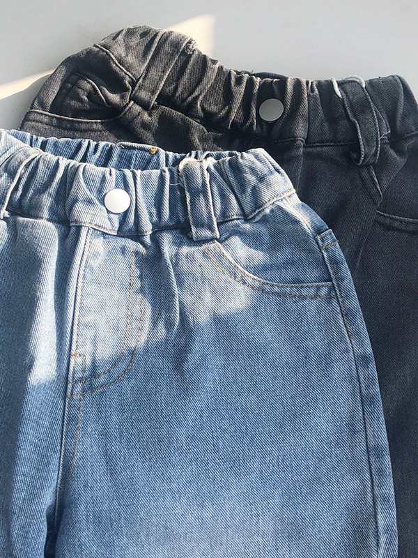 2023 Есенни и пролетни нови дънки Дрехи за момичета Дрехи за бебета Момчета Висока талия Едноцветни дънки Детско облекло Памук