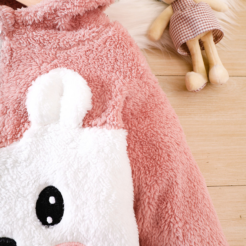 Плюшен пуловер с качулка с качулка и дебел сладък заек за есен и зима за момичета