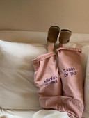 2023 Autumn Korean Edition New Girls` Printed Letter Twill Pants Water Wash Soft Girls` Loose Pants