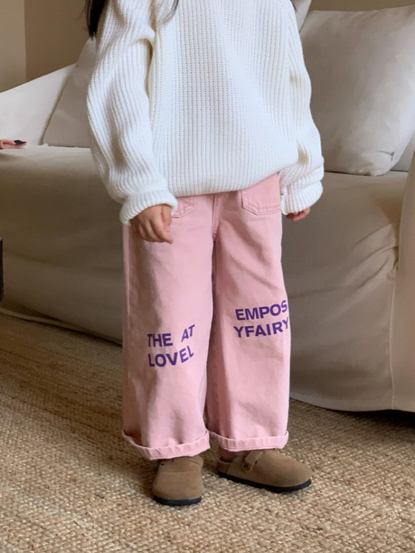 Есенно корейско издание за 2023 г. Нови момичешки панталони от кепър с щампа с букви Водно пране Меки свободни панталони за момичета