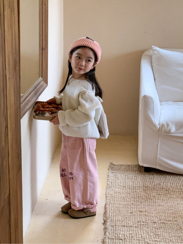 Есенно корейско издание за 2023 г. Нови момичешки панталони от кепър с щампа с букви Водно пране Меки свободни панталони за момичета