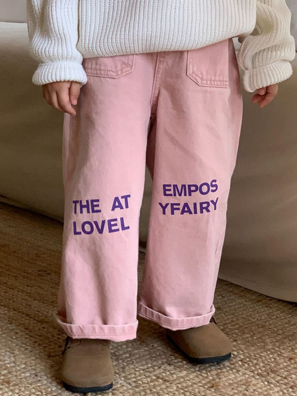Есенно корейско издание за 2023 г. Нови момичешки панталони от кепър с щампа с букви Водно пране Меки свободни панталони за момичета