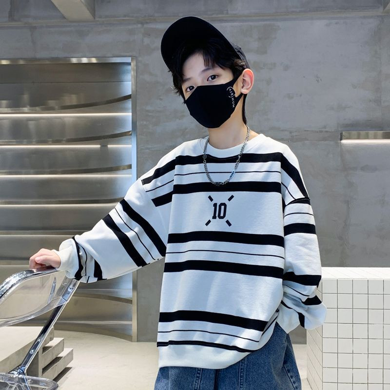 Пролет, есен, памучен суитшърт с контрастни райета за момчета, училищни, детски пуловери с писта, горнища, детско работно облекло с джъмпер 5-16 години