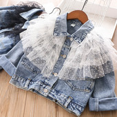 New Girls Denim Jacket Fashion INS Girls Clothes Coat Μοναδικού σχεδίου Cake Gauze Παιδικά ρούχα για κορίτσια Outwear 309425